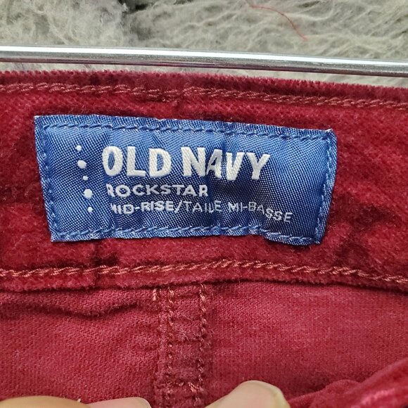 Old Navy Jeans Womens Size 12 Garnet Red Rockstar Mid-Rise Velvet Cotton Stretch - Picture 2 of 11